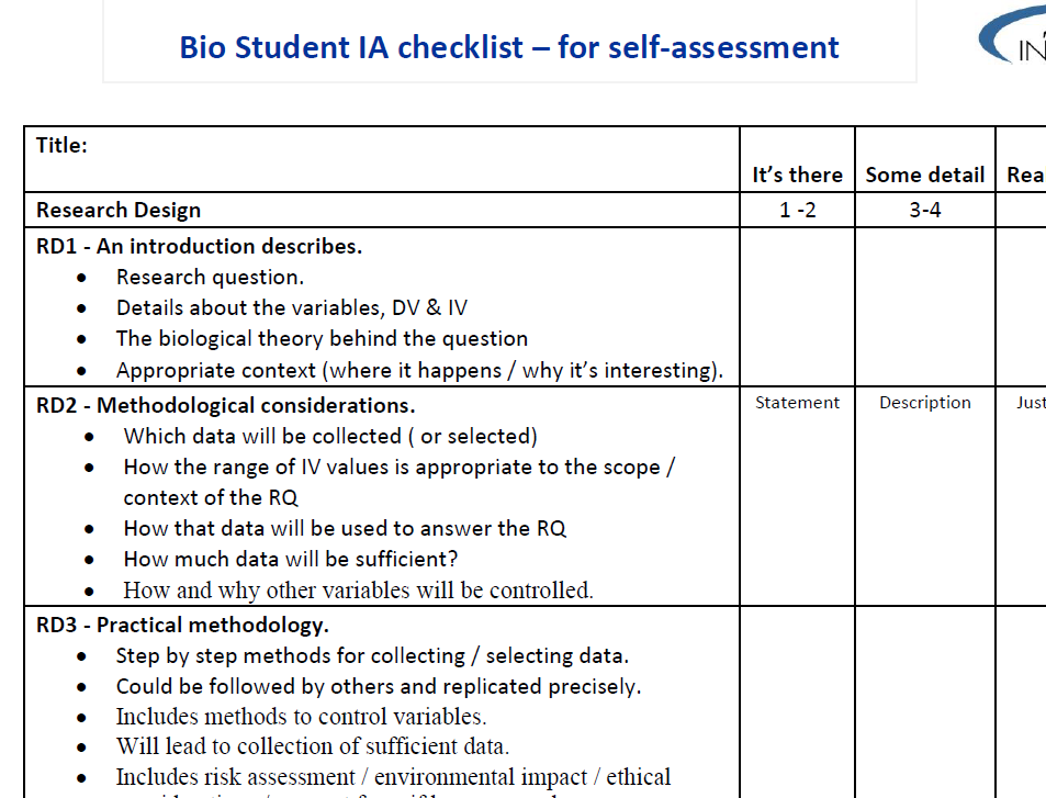 IA - student checklist