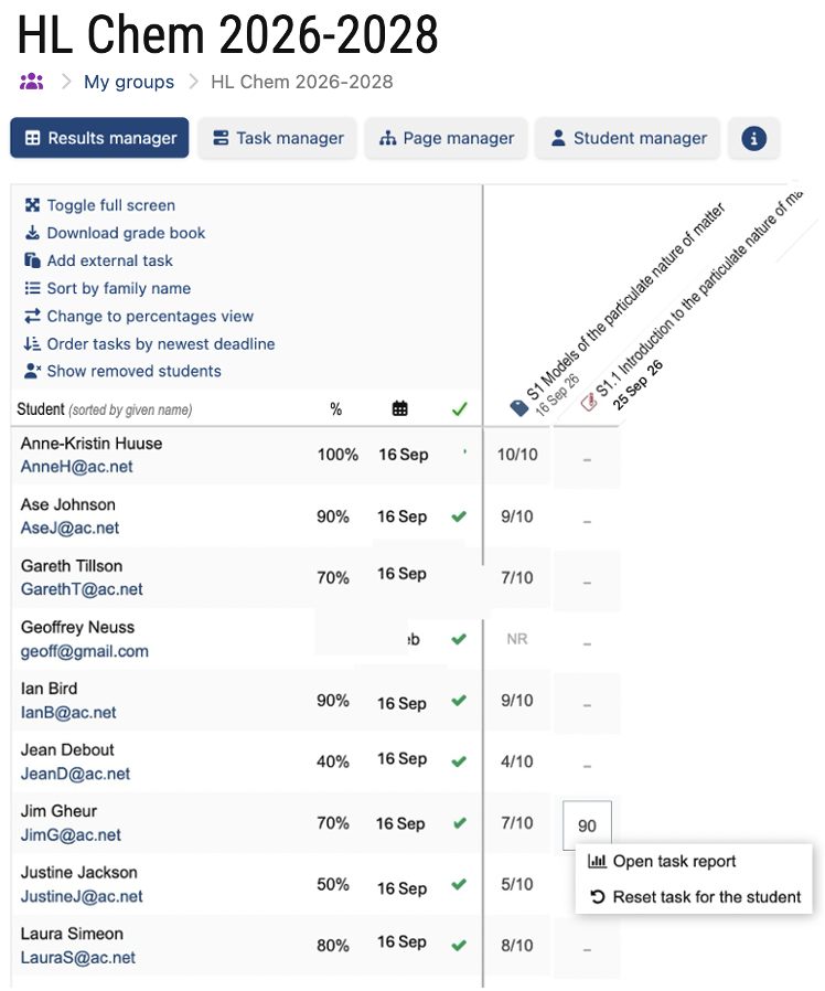 Managing student accounts & mark book